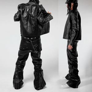 Conjunto de Chaqueta y Pantalones de Cuero Estilo Urbano Personalizado al por Mayor, Chaqueta de Cuero de Peso Pesado, Conjuntos de Cuero para Hombre - Product Image 6