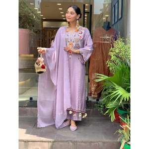 new launching pure viscose chanderi silk <b>kurta</b> with bottom and dupatta with embossed work - Product Image 1