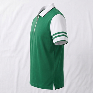 เสื้อโปโลซิปผู้ชายแบบกำหนดเอง สีตัดต่อ แขนสั้น ผ้าฝ้ายผสมโพลีเอสเตอร์ ปิเก้ ลำลอง แขนลายทาง ระบายอากาศได้ดี เหมาะสำหรับใส่ในฤดูร้อน รับผลิตแบบ OEM ODM - Product Image 6