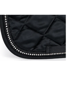 Tapis de selle de dressage matelassé en satin noir avec garniture en strass de cristal, vente en gros, logo personnalisé, tapis de selle équestre - Product Image 4