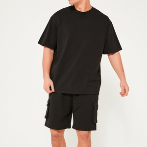 Ensemble T-shirt et short pour homme de haute qualité en coton biologique, T-shirt oversize à col rond et épaules tombantes, survêtement pour homme - Product Image 3