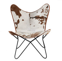 Fauteuil Papillon d'inspiration vintage en cuir véritable, design pliable, structure stable pour chambre à coucher, zones de lecture confortables, salon