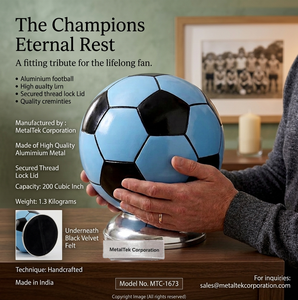 Custom Aluminium Football Cremation Urn Wholesale Adult Human & Pet Memorial Ash Urns Handcrafted Funeral Decorative Unique Urns - Product Image 4