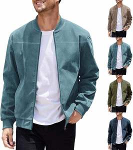 เสื้อแจ็คเก็ตบอมเบอร์ผู้ชาย คอตั้ง ปิดด้วยซิป ลำลอง กันลม สีพื้น ผ้า PU ทรงปกติ ใส่ได้ในฤดูใบไม้ร่วง - Product Image 4