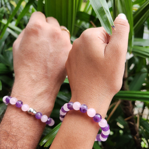Trendy 8mm Rose Quartz Amethyst Combination Round <b>Bead</b> <b>Bracelet</b> Stylish Unisex Fashion <b>Bracelets</b> - Product Image 3