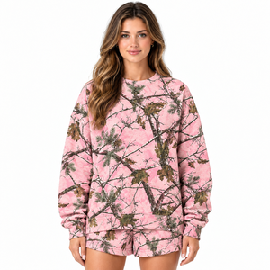 Conjunto de Sudadera y Pantalones Cortos con Estampado de Camuflaje para Mujer, de Alta Calidad, Cuello Redondo, Manga Larga, Dos Piezas, Estilo Casual - Product Image 6