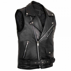 Chaleco de Motociclista de Cuero Genuino para Hombre, Cuello en V, Botones Cubiertos, Largo Regular, Color Sólido, Transpirable, Ecológico, Ropa Exterior Informal de Invierno - Product Image 4