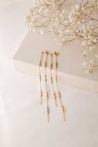 <b>Dangle</b> Long Drop Chain Front Back <b>Earrings</b> With 925 Sterling <b>Silver</b> 14K Gold Plated Miyuki Twist Bugles - Product Image 2