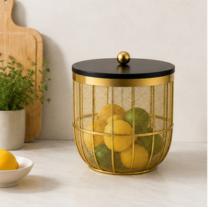 Panier à fruits carré en métal moderne, luxueux, écologique et multifonctionnel avec finition dorée pour la maison et la restauration - Design unique - Product Image 2