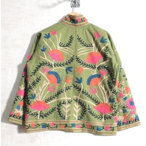 Suzani Embroidered Winter <b>Quilted</b> Breathable Woven Stand <b>Jacket</b> for Women Handmade Bohemian Ethnic Vintage Style Outerwear - Product Image 4