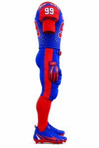 Custom American <b>Football</b> Uniform Set <b>Blue</b> Red Jersey Pants Gloves <b>Socks</b> Shoes Team Sportswear 100% Polyester Sublimation Printed - Product Image 4