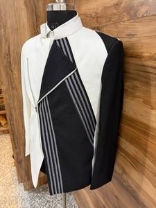 Ensemble de costume de mariage asymétrique brodé noir et blanc pour homme, pour le marié - Product Image 4