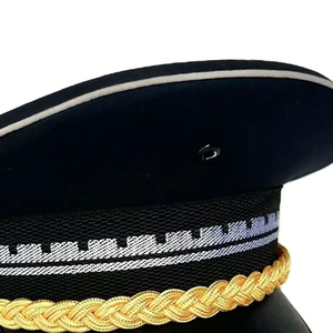 High Quality Parade Dress Cap Ivory Top Gold Rope Trim Black Brim Metal Emblem Formal Uniform Headwear - Product Image 3