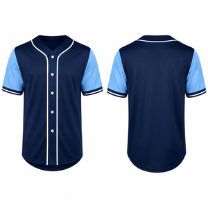 Maillot de baseball unisexe à manches courtes, bleu marine et bleu clair, en polyester anti-humidité, coupe classique, transfert thermique - Product Image 2