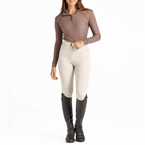 Pantalones de equitación de microfibra color beige claro con parches en las rodillas para mujer - Product Image 1