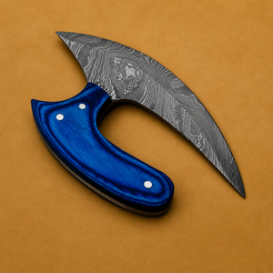 Couteau de chef Ullu en acier Damas forgé à la main, style Viking, manche en bois bleu, étui en cuir, lame ambidextre, 4-5,9 pouces - Product Image 2