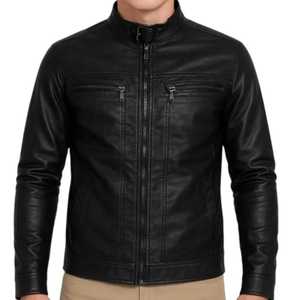 <b>Men's</b> PU Leather Casual Eco-friendly <b>Turtleneck</b> Zipper Closure Windproof Slim Fit Winter Solid Color Regular Sleeve Motorcycle - Product Image 6
