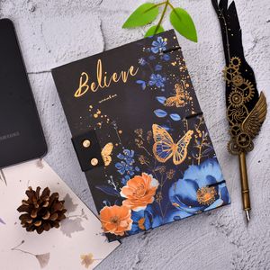 Journal artisanal A5 de qualité supérieure |   Carnet de notes avec fermeture à cadenas, motif floral et papillon, 100 pages, papier pur fait main, cadeau - Product Image 4