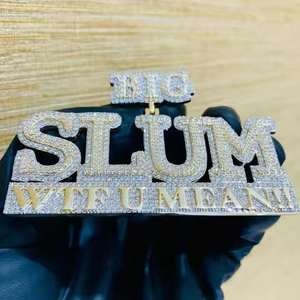 Colgante Personalizado BIG SLUM WTE U MEAN Iced Out con Moissanita VVS, Joyería Hip Hop de Lujo, Cadena con Letras Brillantes - Product Image 1