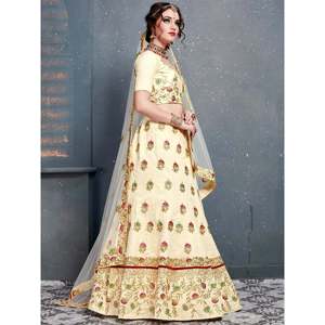 Lehenga Choli de Seda Bordada para Novia, Estilo Princesa Moderno con Lazo y Plumas, Talla Grande XL - Product Image 5