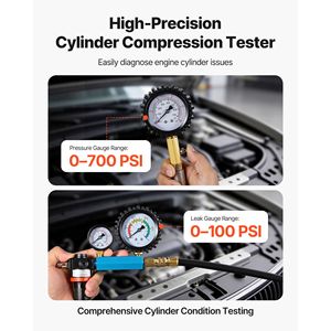 Kit Tester di Compressione Cilindri Motore Auto con Manometro 0-700 PSI e Manometro per Perdite 0-100 PSI - Product Image 2