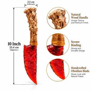 Couteau rituel artisanal en obsidienne rouge avec manche en bois de cerf, athame en verre rouge rubis, poignard cérémoniel pour la décoration d'autel païen - Product Image 2