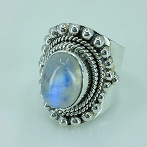 Blue Fire Rainbow Moonstone <b>Ring</b> 925 Sterling <b>Silver</b> Handmade <b>Statement</b> Promise <b>Ring</b> for Women Boho Oval June Birthstone Jewelry - Product Image 3