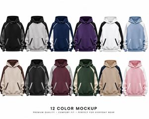 เสื้อฮู้ดสีน้ำเงินกรมท่าแบบยูนิเซ็กซ์ แขนเสื้อแบบแร็กแลน ดีไซน์กระเป๋าสีขาว แต่งผ้าสีขาว สวมใส่สบายๆ ในฤดูใบไม้ร่วง ทรงปกติ ผ้าเฟรนช์เทอร์รี่ถัก - Product Image 6