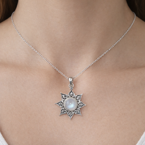 Colgante de estrella de plata de ley 925 con piedra lunar natural |   Amuleto de piedra lunar de filigrana vintage bohemio hecho a mano |   Joyería de Piedras Preciosas al por Mayor - Product Image 2