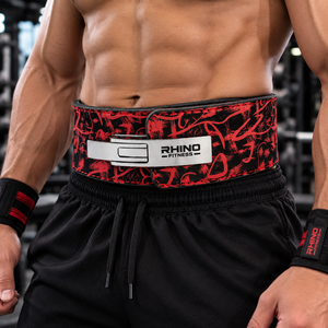 Ceinture de musculation ajustable en cuir Rhino Fitness avec protection professionnelle, rouge et noir, soutien lombaire pour la salle de sport - Product Image 2
