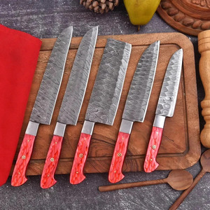 Ensemble de couteaux de chef en damas forgé sur mesure, 5 pièces, manche en résine rouge, fabricant de couverts de cuisine, prêt pour l'exportation - Product Image 4