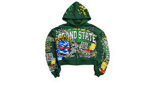 <b>Pink</b> Oversized Zip-Up <b>Hoodie</b> With Cartoon Print Streetwear Style Unisex Crop Fit Knitted Fabric - Product Image 3
