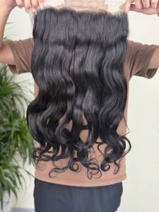 Natural Black <b>Body</b> <b>Wave</b> Skin Weft Human Hair Extensions Indian Remy Double Drawn Machine Weft 13x4 Inch Lace Frontal - Product Image 5