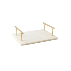 Exclusive Quality White Marble Serving Tray With Gold Handles <b>Square</b> Shape Customized Size Serving Food Tray - Product Image 1