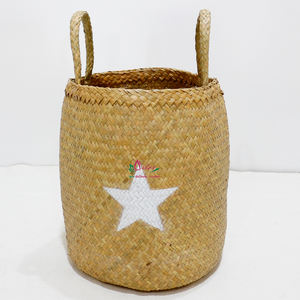 Cesta de mimbre de hoja de palma tejida a mano ecológica, organizador de almacenamiento decorativo natural con asas para sala de estar - Product Image 4