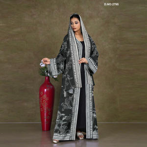 Elegant Chiffon Long <b>Shrug</b> Abaya Style with Printed Motifs, Front Open Flowing Silhouette, Modest Luxury Wear - Product Image 4