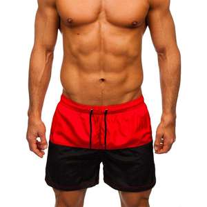 Men's Red And <b>Black</b> Color Blocked Swim Shorts Quick Dry Drawstring Casual Beach <b>Trunks</b> Short Length Mid Waist - Product Image 1