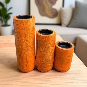 Juego de Jarrones Cilíndricos de Madera Hechos a Mano, Jarrón Decorativo de Madera Natural para Flores, Decoración para Mesa de Salón - Product Image 4