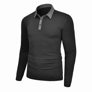 Chemise de golf pour homme en polyester/coton de haute qualité, tricotée unie, à manches longues, avec broderie personnalisée, anti-plis - Product Image 1