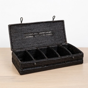 Tea bag storage <b>basket</b> handmade rattan caddy box cheap price gift packaging sectioned <b>lid</b> boxes - Product Image 5