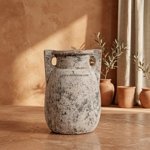 Forte Cream Rustic Terracotta Clay Handled Urn <b>Vase</b> Handcrafted Earthenware Jar Decorative <b>Ceramic</b> Tabletop Vessel Wholesale - Product Image 5