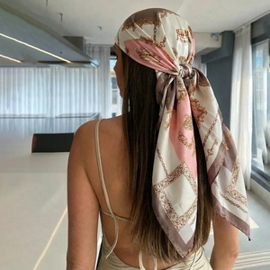 Foulard carré en satin de soie 90 cm, motif vintage, pour femme, hijab musulman, bandeau, nouveau bandeau pour cheveux, 90*90 cm - Product Image 1