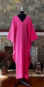 ชุดเดรสผ้าเรยอนย้อมสีชมพูเข้มทรงหลวมไซส์ใหญ่สำหรับพักผ่อน - Product Image 3