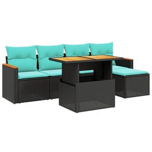 Juego de sofás de patio de ratán sintético negro de 6 piezas con cojines, muebles de exterior - Product Image 2