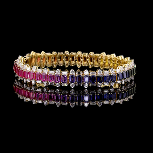 Vibrante pulsera de tenis arcoíris con detalles de esmeralda, zafiro y diamantes, cierre seguro, joyería de lujo para ocasiones elegantes. - Product Image 2