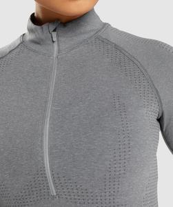 Chaqueta deportiva de Otoño Invierno para mujer, secado rápido, ajustada, para entrenamiento de Yoga, media cremallera, cómoda, gris, patrón sólido - Product Image 6