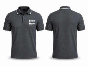 Chemise à manches courtes pour homme, gris foncé uni, brodée, en polyester/coton tricoté, respirante, style décontracté, logo personnalisé sur le devant - Product Image 1