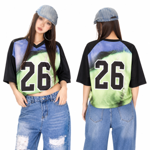 Camiseta deportiva de malla extragrande para mujer, estilo hip hop, con estampado de números degradados, para fútbol americano, venta al por mayor - Product Image 1