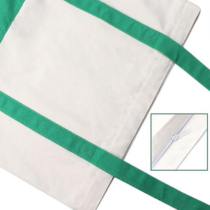 Large White <b>Canvas</b> <b>Tote</b> Bag with Green Trim Shoulder Handle Shopping Bag Daily Use - Product Image 4
