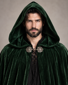 Capa con Capucha de Terciopelo Verde Oscuro para Hombre, Estilo Medieval Renacentista, Disfraz de Capa Larga para TV, Cine, Fantasía, LARP, Ropa para Adultos - Product Image 6
